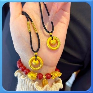 Gold Peace Buckle Pendant Women's Necklace 金色平安扣吊墜女士項鍊